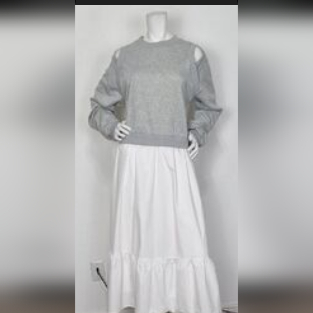 Gray Sweatshirt and White Cotton Maxi Dress